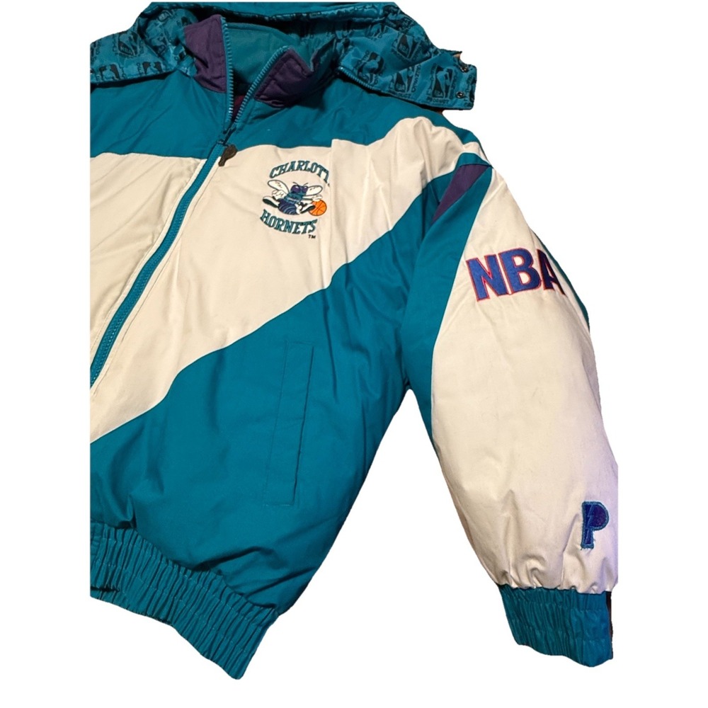 Vintage 90s Charlotte Hornets Pro Player NBA Jacket Puffer Coat Rare Men's Large - Picture 3 of 14